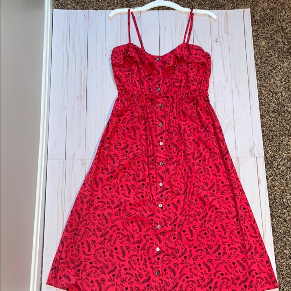 Red paisley print midi dress